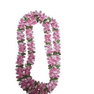 Vintage Pink , White and Green Floral Beaded Necklace